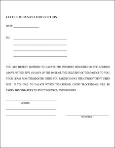 letters to landlords eviction notice template