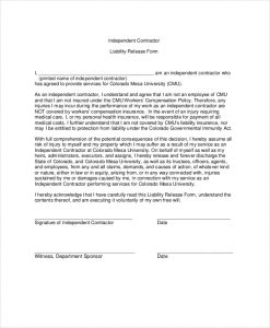 liability release form contractor liability waiver form
