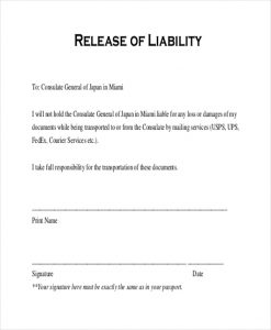 liability release form release of liability form