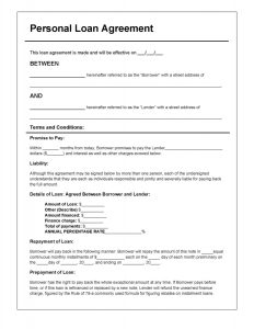 loan agreement form personal loan agreement template