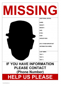 lost cat poster template missing person poster