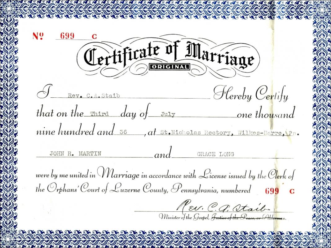 marriage certificate sample