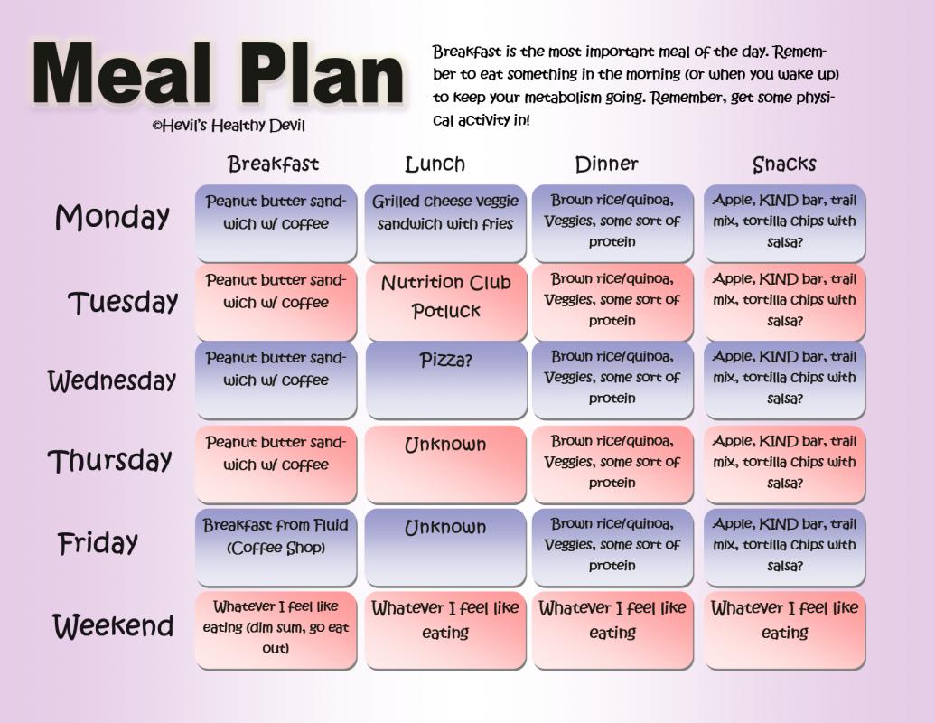 meal plan template word