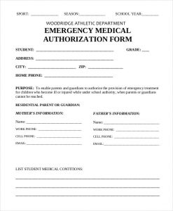 medical authorization form emergency medical authorization form