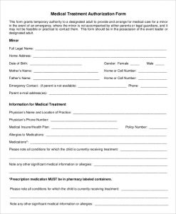 medical authorization form medical treatment authorization form