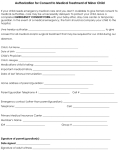 medical consent form template child medical consent form for authorization of medical treatment x