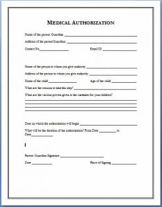 medical consent form template medical authorization