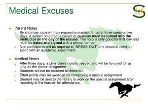 medical excuse notes back to school pe