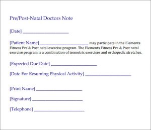 medical excuse notes post natal doctors note