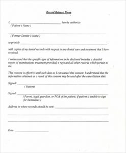 medical record release form patient dental records release form