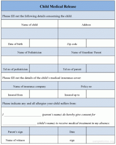 medical release form for child child medical release form