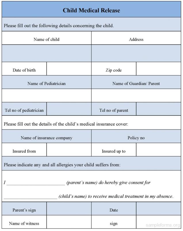 medical release form for child