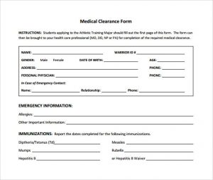 medical release form template medical clearance form
