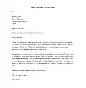 medical school interview thank you letter medical assistant thank you letter after internship