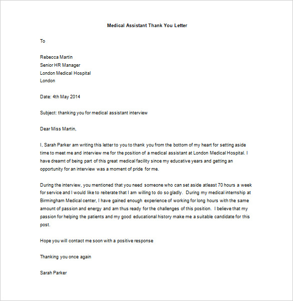 medical school interview thank you letter