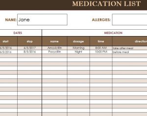 medication list template medication list template