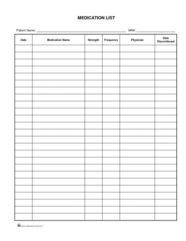 medication list template