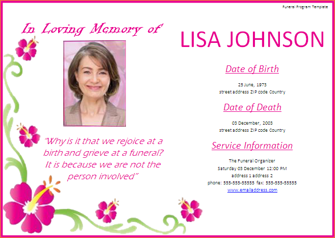 memorial cards for funeral template free