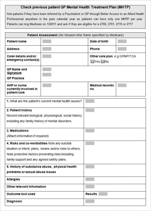 mental health treatment plan template download