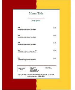 menu template word free restaurant menu templates