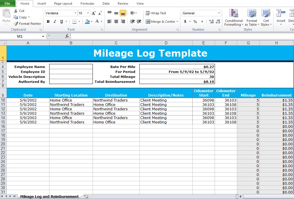 mileage log form