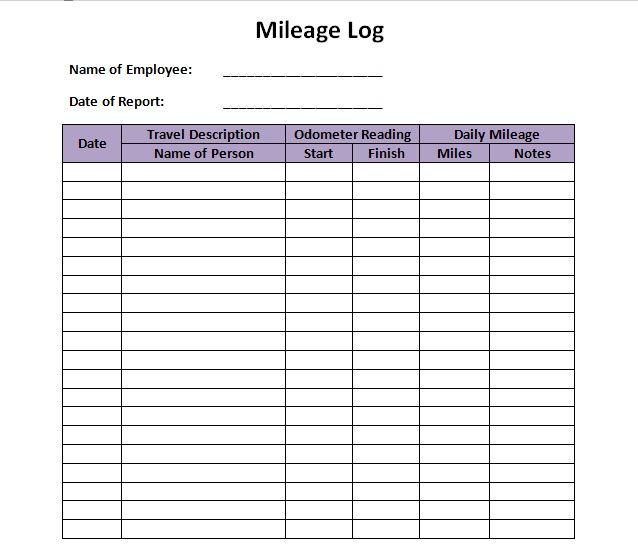 mileage log template