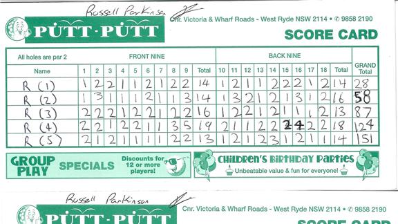 mini golf scorecard