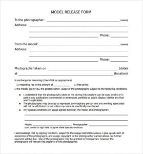 model release form template sample model release form
