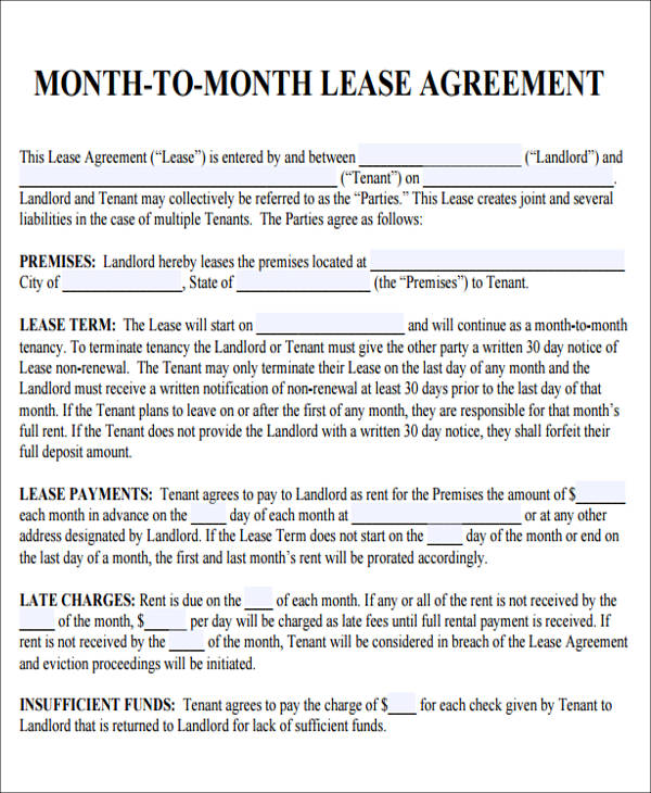 month to month lease agreement