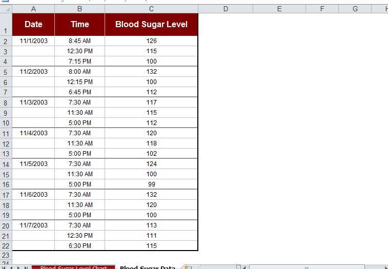 monthly blood sugar log