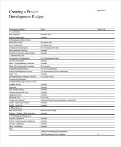 monthly budget templates project development budget template