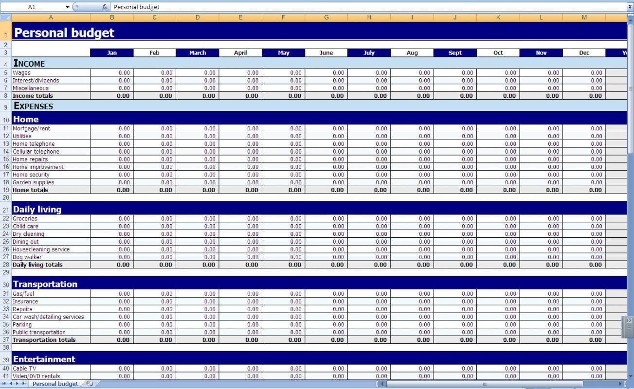 monthly expense spreadsheet