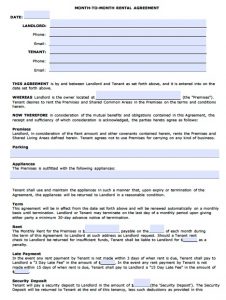 monthly rental agreement arizona monthly rental agreement template