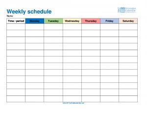 monthly schedule template weekly schedule monday to saturday in color