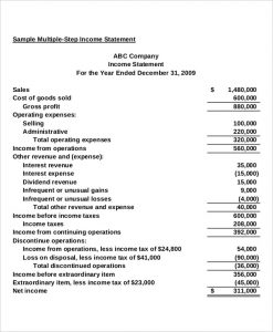 multi step income statement example multi step income statement with taxes