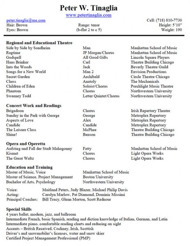 musical theatre resume template