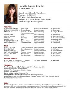 musical theatre resume template isabella k new headshot acting resume