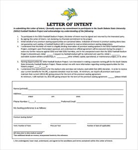 national letter of intent sample football letter of intent