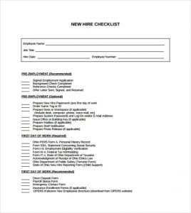 new hire checklist template sample new hire employee checklist