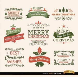 new year flyer christmas typographic elements vintage labels frames and ribbons