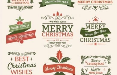new year flyer christmas typographic elements vintage labels frames and ribbons