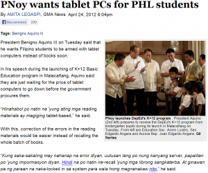 newspaper article format pnoy tablet
