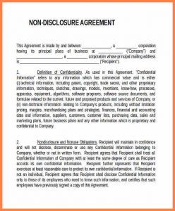 non disclosure agreement form generic non disclosure agreement template one way non disclosure agreement template