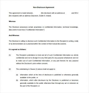 non disclosure agreement sample non disclosure agreement form