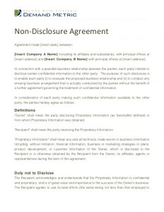 non disclosure agreement sample non disclosure agreement template