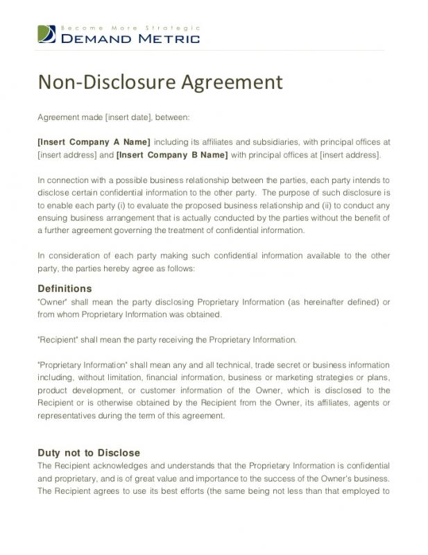 non disclosure agreement sample