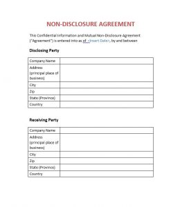 non disclosure form non disclosure agreement template