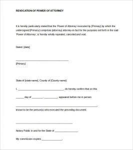 notarized document template revocation of power of attorney notarized letter word format