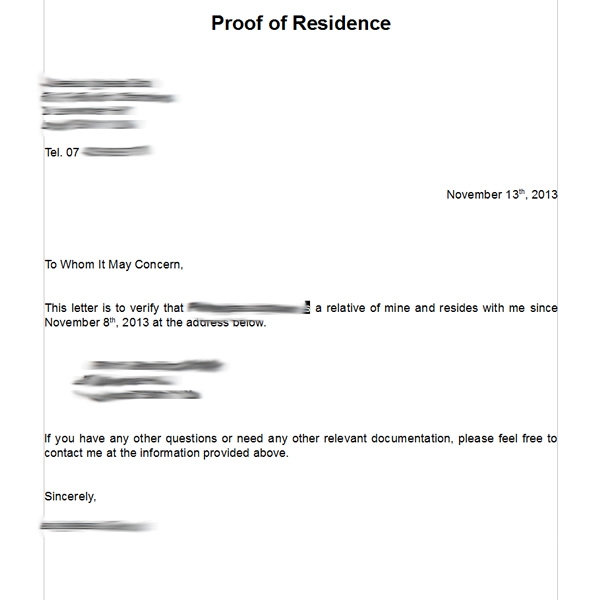 notarized letter of residency
