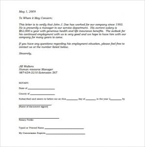 notarized letter sample sample notarized letter of employment template pdf printable